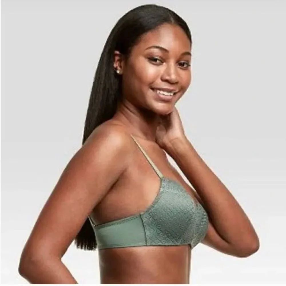 Maidenform Self Expressions Wireless Bra 36C Olive Green Lace Convertible Strap